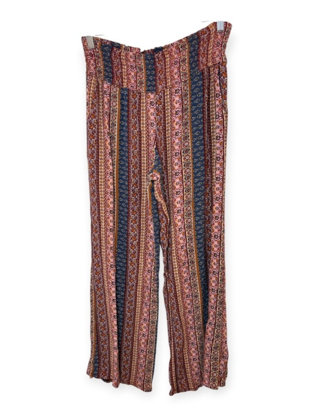 Three Dots Pink Blue Bohemian Stripe High Rise Wide Leg Pants Medium